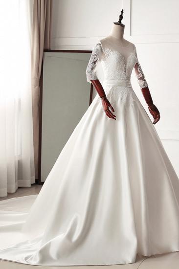 TsClothzone Atemberaubendes Juwel Satin Tüll Weißes Hochzeitskleid Halbe Ärmel Applikationen Brautkleider Online_4