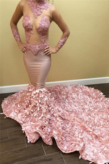 Durchsichtig Tüll Sexy Pink Ballkleider | 2022 Abendkleid aus Spitze mit langem Zug Billig_2