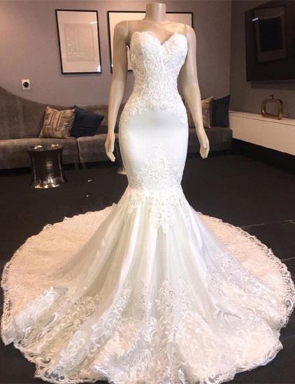 Princess White Sweetheart Mermaid Court Train Wedding Dresses_1