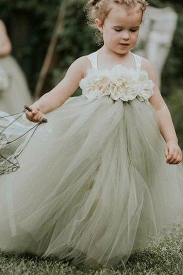 Pretty Spaghetti Strap Puffy Tulle Flower Girl Dresses | Two toned Little Girls Peagant Dress with delicate Flowers