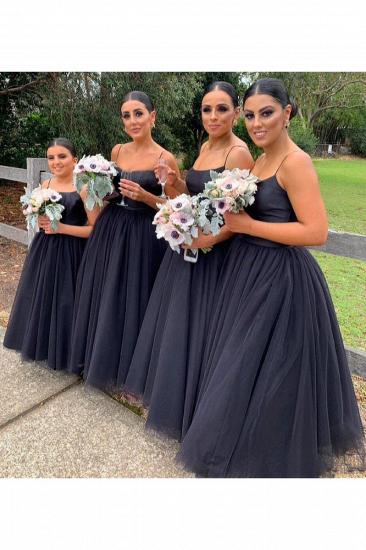 Elegant Black Spaghetti Straps Floor Length Scoop Neckline Bridesmaid Dresses | A-line Long Prom Dress Wedding Party Dresses_1