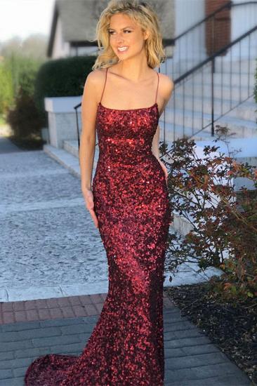 2022 Long Red Sequins Evening Dresses | Open Back Sheath Sleeveless Prom Dresses Cheap_2