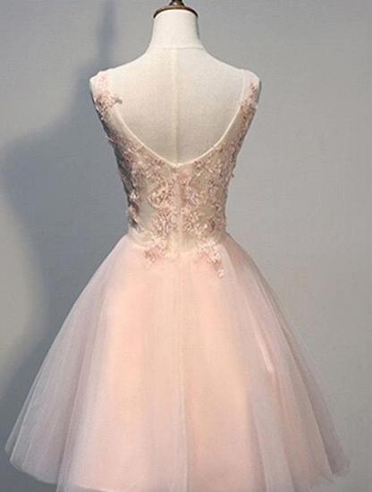 Pink Prom Dresses Evening Dresses Short With Lace Appliques A Line Tulle Evening Wear_2