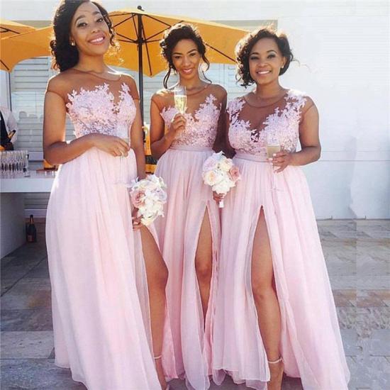 Pink Lace Chiffon Sexy Bridesmaid Dresses Splits Long Dress for Maid of Honor Online_3