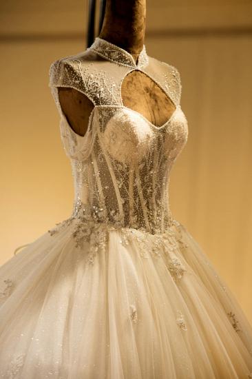 Luxus Illusion Neck Lace-up Tüll Ballkleid Brautkleid | Modest Ivory Sparkle Brautkleider online_5