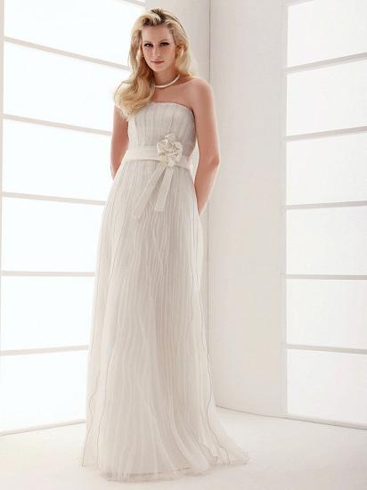 Elegante Etui-Hochzeitskleider trägerlose ärmellose Brautkleider aus Organza im Angebot_5