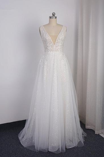 TsClothzone Sparkly Sequined V-Neck Wedding Dress Tulle Sleeveless Beadings Bridal Gowns On Sale_2