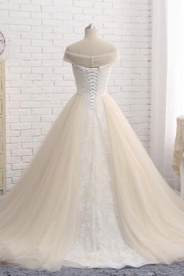 TsClothzone Unique Champagne Bateau Lace Wedding Dresses With Appliques Tulle Ruffles Bridal Gowns Online_3