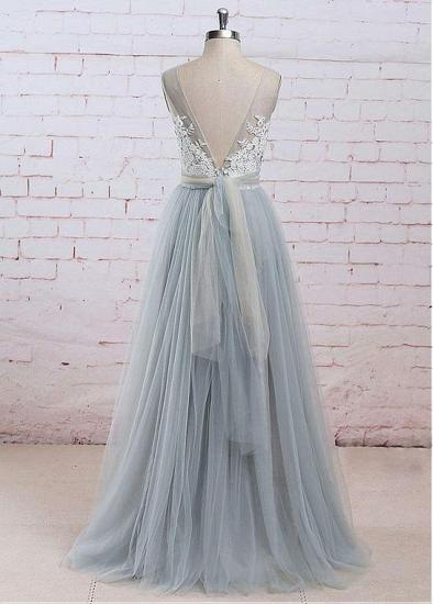 Gray See-through Bodice A-line Appliques Bridesmaid Dress_3