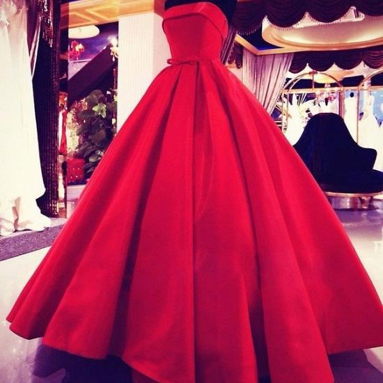 Elegant Red Strapless Ball Gown Prom Dress Simple Bowknot Floor Length Evening Dresses_3