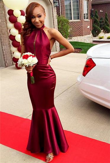Red Halter Sexy Mermaid Long Evening Dress Simple Floor Length Backless Dresses for Women_2