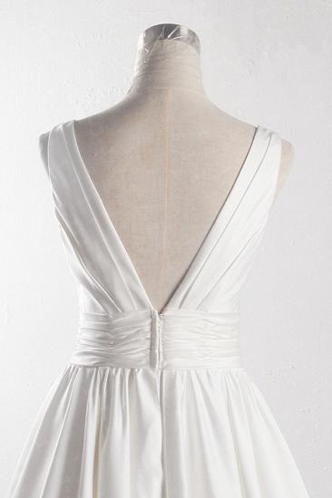 TsClothzone Erschwingliches V-Ausschnitt Satin Weißes Brautkleid Ärmellose Rüschen Brautkleider im Angebot_6