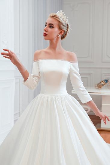 2/3 Langarm Ballkleid Weiß Brautkleid mit weichen Falten | Einfache Luxus-Brautkleider für die Winterhochzeit_8