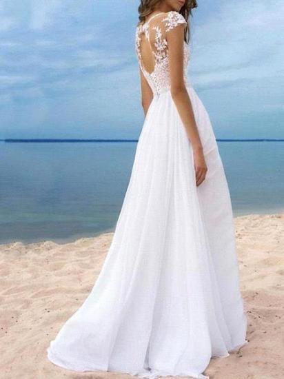 Beach A-Line Chiffon Wedding Dress Sexy Slit Tulle Lace Appliques Bridal Gowns On Sale_2