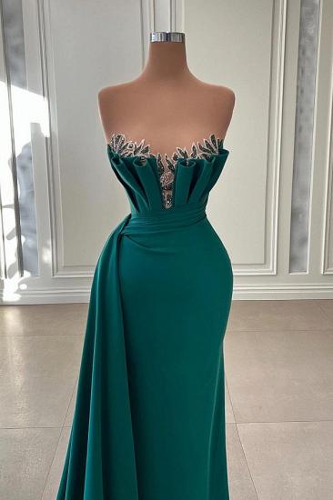 Dark Green Strapless Mermaid Long Prom Dress Evening Gowns_2