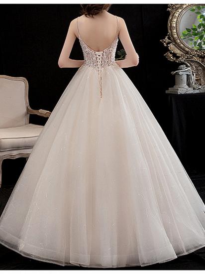 Affordable A-Line Wedding Dresses V-Neck Lace Spaghetti Strap Bridal Gowns On Sale_3
