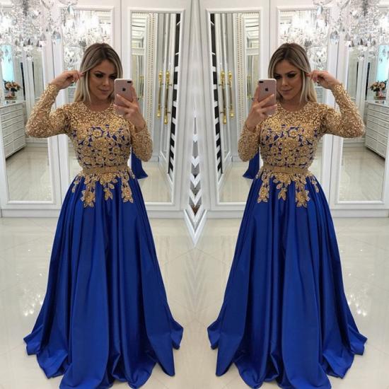 Modern Royal Blue & Gold Lace Evening Dress | Long Sleeve Party Gown_3