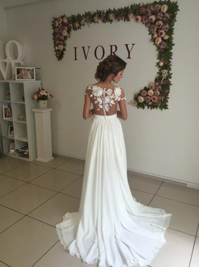 Elegant Lace Appliques Wedding Dress Long Chiffon Split_3