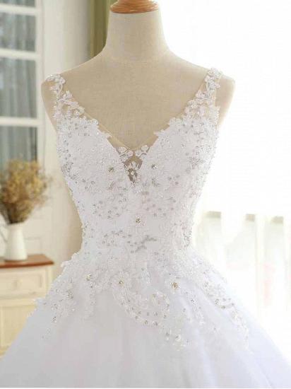 Luxury Lace Beaded Wedding Dresses V Neck Straps Long Ball Gown Wedding Party Bridal Dress_5