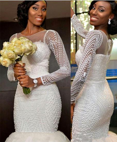 Long-Sleeve Beadings Gorgeous Tulle Zipper Wedding Dress_3