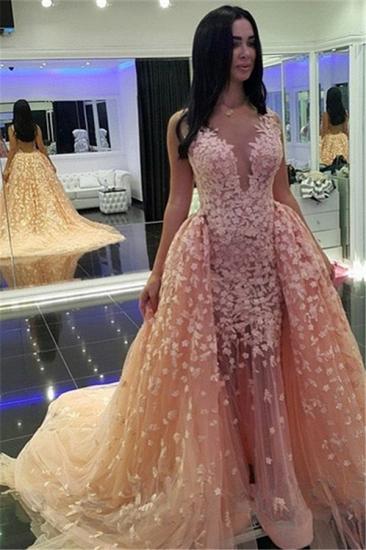 Sexy Pink Mermaid Puffy Formal Dresses |Detachable Train Dubai Arabic Evening Dresses_1