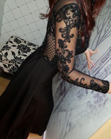 2022 Sexy schwarze Abendkleider mit langen Ärmeln | Elegante Ballkleider mit hohem Halsausschnitt aus Spitze und Überrock_5