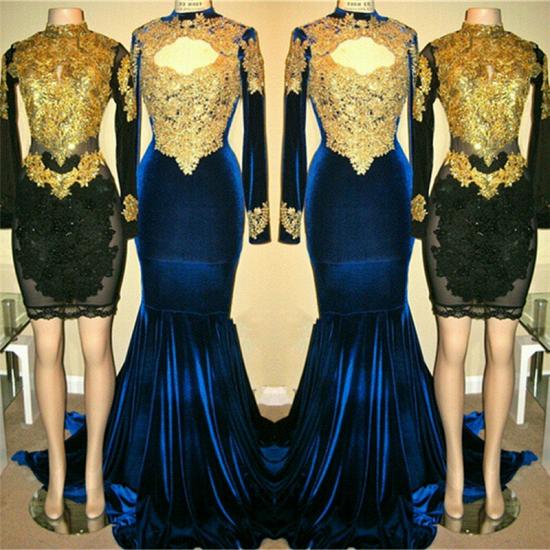 Long Sleeves Mermaid Velvet Long Prom Dresses | High Neck Appliques Sheath Short Party Dress_3