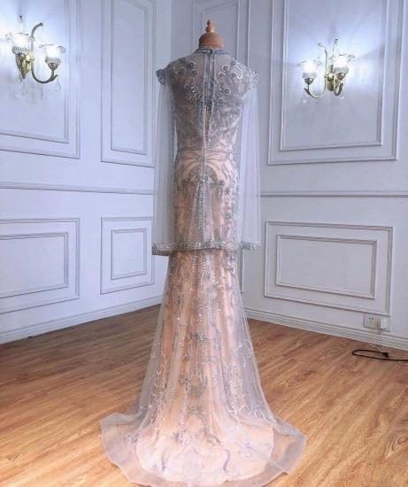 Luxuriöses funkelndes Pailletten-Perlen-langes Meerjungfrau-Abendkleid mit langen Ärmeln_2