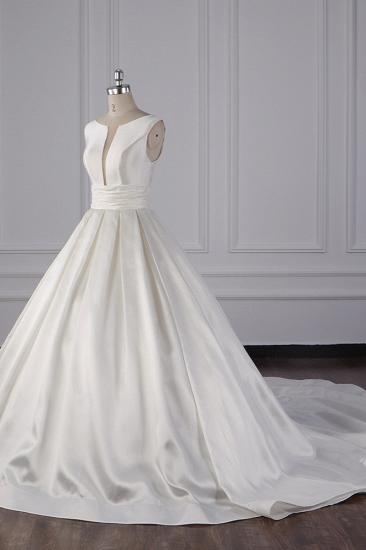 TsClothzone Simple Jewel White Satin Wedding Dress Sleeveless Ruffles Bridal Gowns On Sale_4