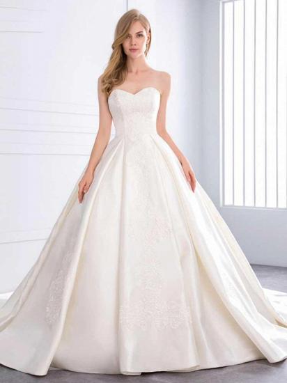 Sweetheart Strapless Lace Ball Gown Wedding Dresses | Open Back Pleated Bridal Gowns