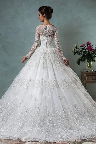 Vintage Long Sleeve Ball Gown Wedding Dress Lace Applique 2022 Princess Dress_3
