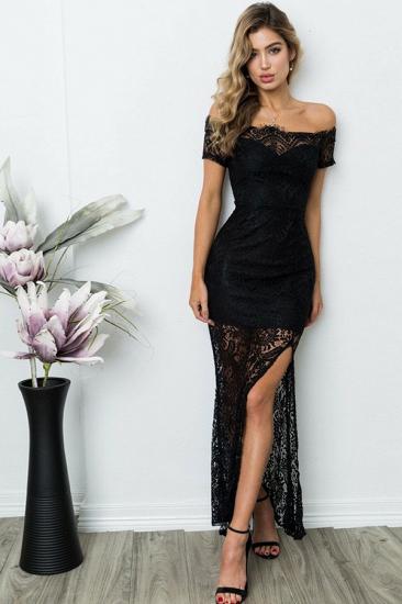 Black Off Shoulder Lace Evening Dresses | 2022 Lace Sheath Ankle Length Formal Dress_2