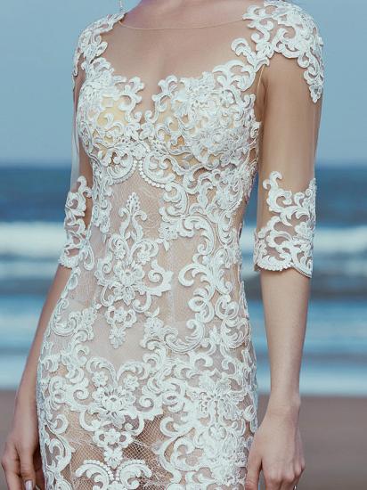 Wunderschönes Meerjungfrau-Hochzeitskleid mit U-Ausschnitt aus Spitze und Tüll mit halben Ärmeln und Sweep-Zug_7