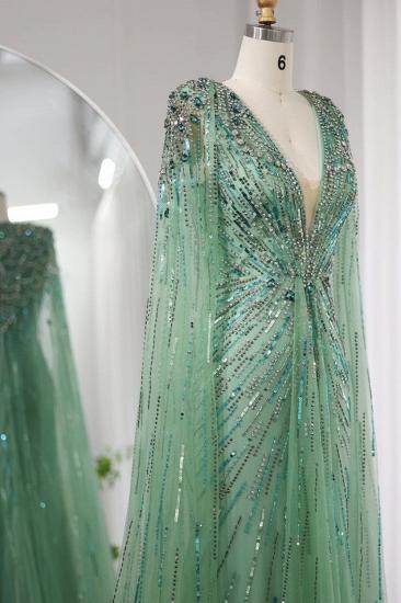 Luxuriöse Meerjungfrau-Abendkleider mit V-Ausschnitt, Kristallen, Pailletten und Cape-Ärmeln, langes Dubai-Partykleid für die Hochzeit_9