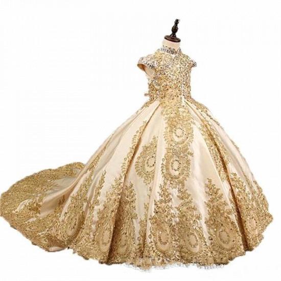 Gold Ball Gown Princess Flower Girl Dresses With Beads Little Girls Pageant Dresses_4