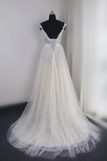 TsClothzone Chic Tulle Lace White V-neck Wedding Dress Appliques Sleeveless Ruffle Bridal Gowns On Sale_3