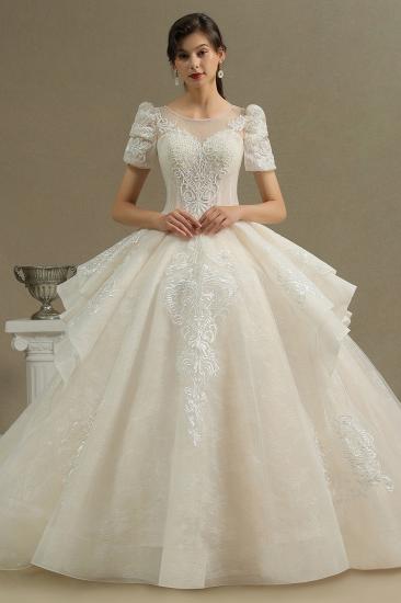 Charming Short Sleeve Garden Bridal Gown Sweetheart Wedding Dress Sweep Train_1