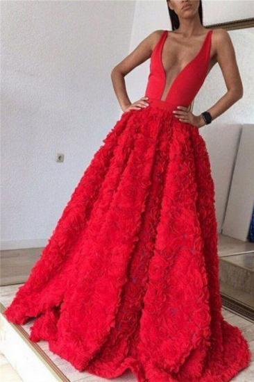 Roter Blumenrock Sexy Abendkleid mit V-Ausschnitt 2022 Ärmelloses Ballkleid_2