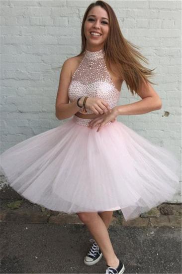 High Collar Pink Two Piece Cocktail Dress Sleeveless Beading Short 2022 Homecoming Dresses