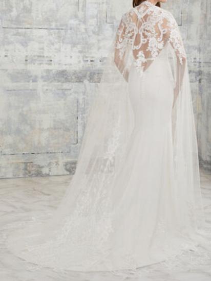 Sexy zweiteiliges Meerjungfrau-Hochzeitskleid mit V-Ausschnitt aus Spitze und Satin mit kurzen Ärmeln, einfache Brautkleider mit Hofschleppe_2
