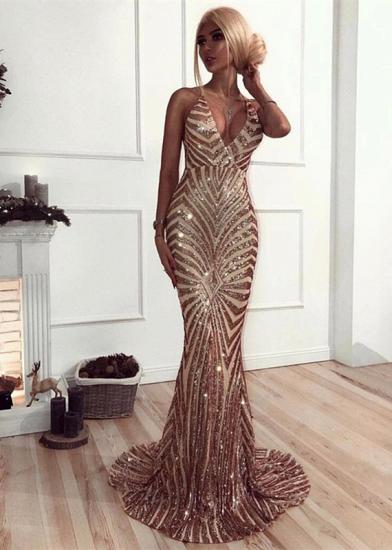 Sexy V-Neck Mermaid Prom Dress | Sequins Long Evening Dress_1