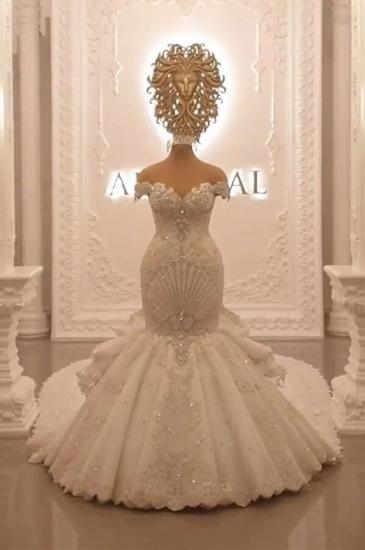 Luxuriöses schulterfreies Meerjungfrau-Hochzeitskleid mit Flügelärmeln | Sparkle Diamond Brautkleider