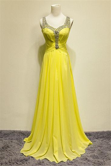 Crystal Yellow Sheer Back Chiffon Long Prom Dress A-line Sweep Train Elegant Dresses for Women_1