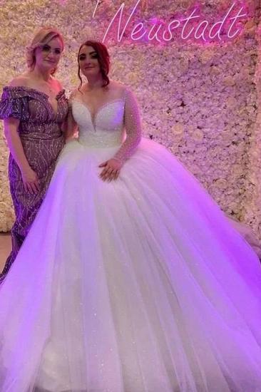Elegante Sweetheart Long Sleeve Ball Gown Tulle Wedding Dresses_1