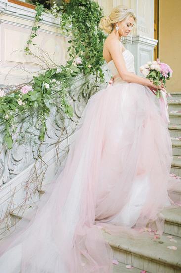 Strapless Pink Ruffles Wedding Dresses New Arrival Sleeveless Bridal Gowns with long Train_2
