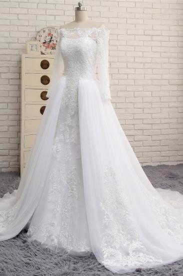 TsClothzone Unique Bateau Longsleeves A-line Wedding Dresses With Appliques White Tulle Bridal Gowns On Sale_4