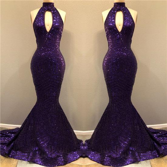 High Neck Sequins Prom Dress with Keyhole | Mermaid Sleeveless Sexy 2022 Prom Dresses Cheap_3