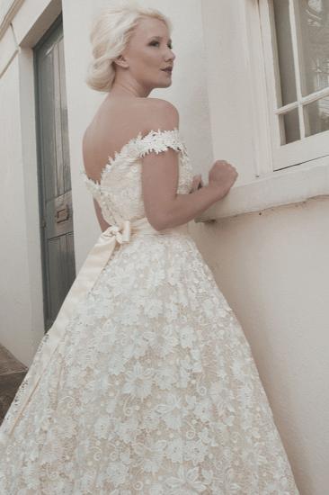 Off Shoulder Floral Lace Wedding Dress Aline Ankle Length Garden Bridal Dress_2