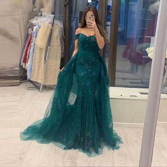 Off Shoulder Tulle Mermaid Evening Gown with Detachable Train_2