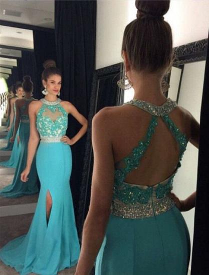 Gorgeous Mermaid Crystal 2022 Evening Gown Halter Side Split Prom Dress_1
